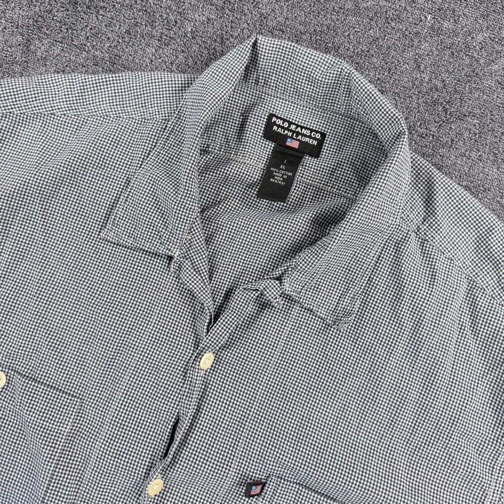 Polo Jeans Co Ralph Lauren Mens XL Gingham Check Short Sleeve Button Down Shirt